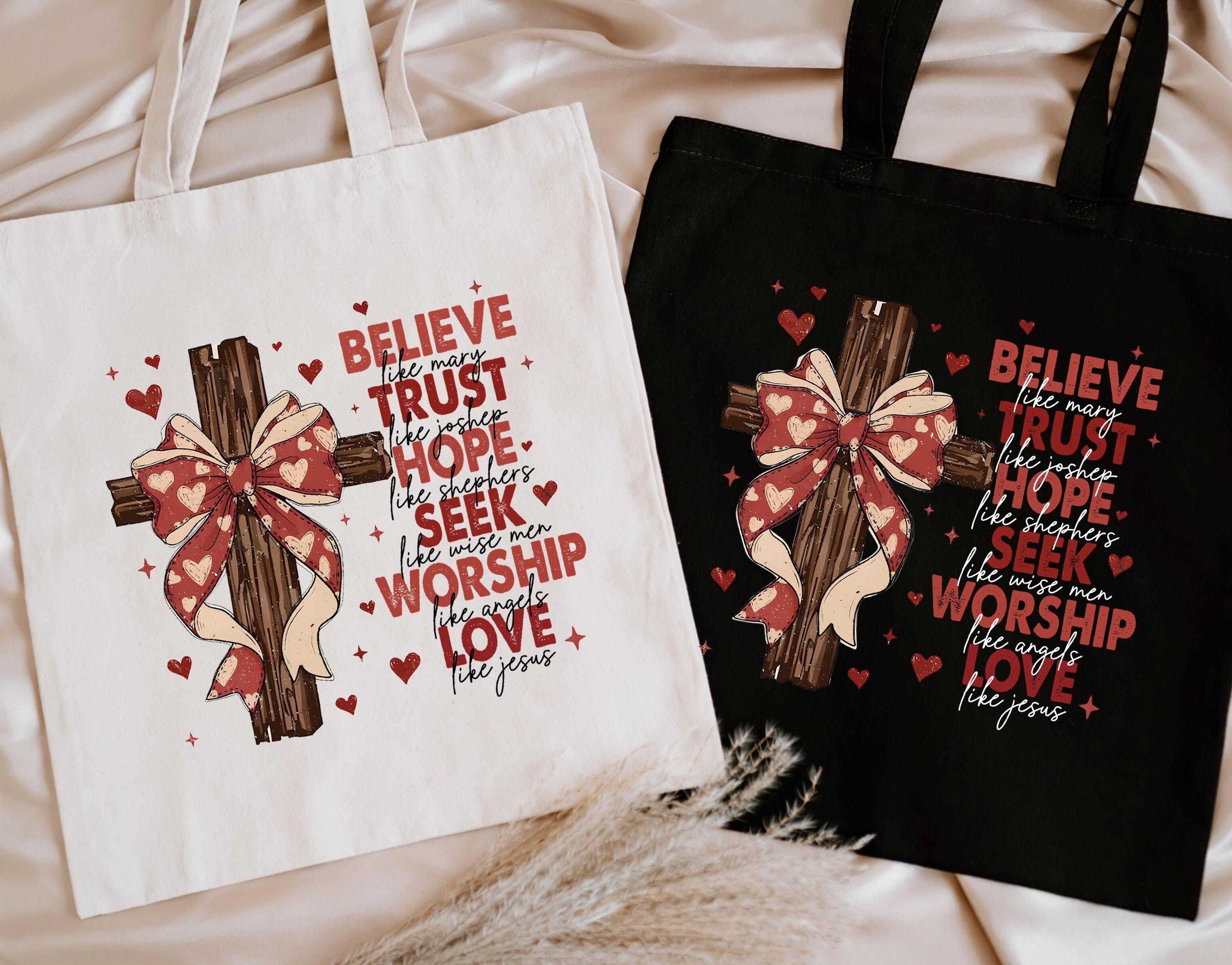 Coquette Christian Tote Bag – Bible Verse Canvas Tote – Aesthetic Jesus Tote – Floral Scripture Bag – Faith-Based Gift for Her – Reusable Church Tote